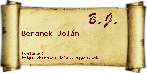 Beranek Jolán névjegykártya